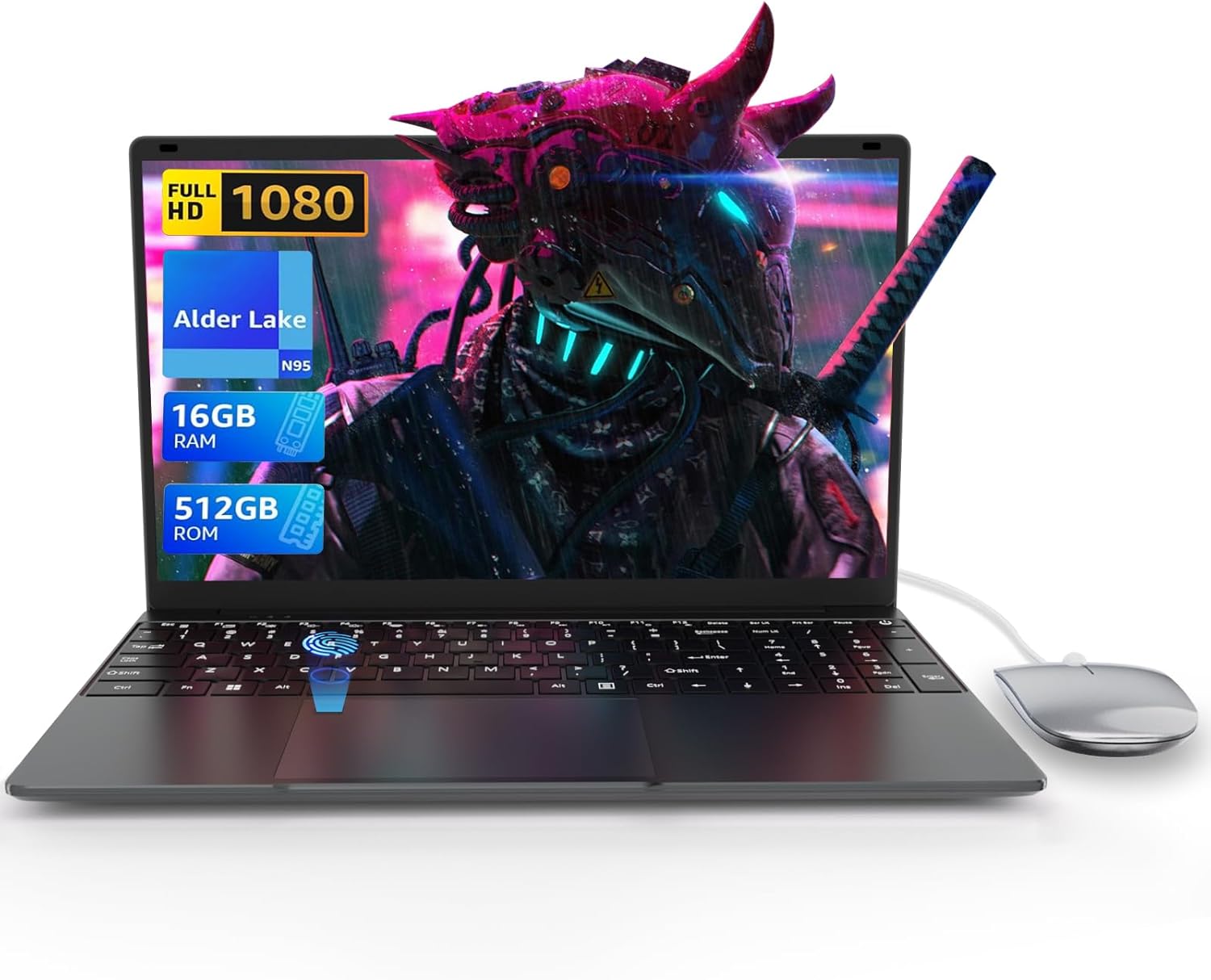 15.6 Inch Laptop - 16GB RAM 512GB SSD, PC Alder Lake-N95, Support Laptop Computer Touch ID, WiFi, BT4.2