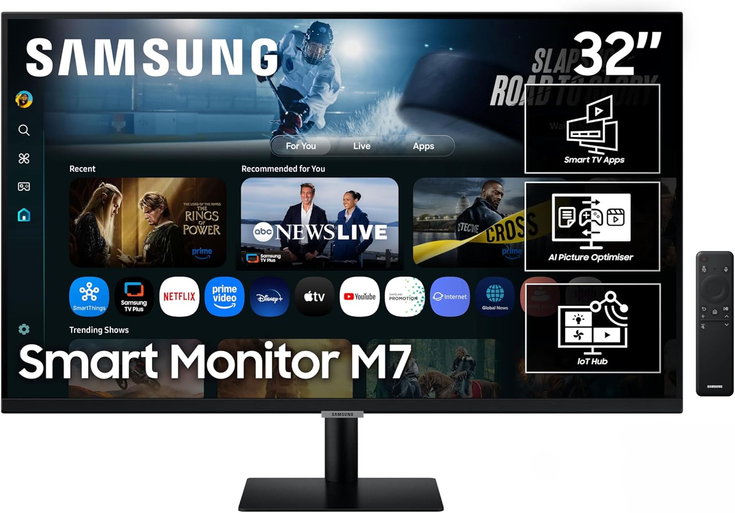 Samsung 32 Inch M70F 4K UHD Smart Monitor Vision Ai| 3840x2160| Smart TV Apps| VA Display| Alexa Built-in| HDMI| USB-C| WiFi| Bluetooth| SmartThings Hub| Built in Speakers