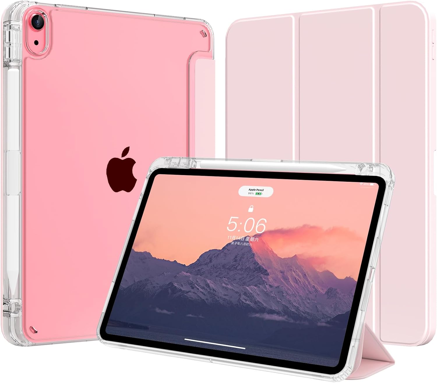 Hybrid Case for iPad A16 11 Inch 2025, for iPad 10 Generation 10.9 Inch 2022 with Pen Holder - Shockproof Protective Case with Transparent Hard Shell on The Back, Pink