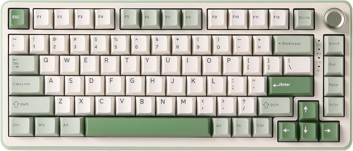 YUNZII B75 PRO Wireless Mechanical Keyboard,75% Layout with Knob,Hot Swap Gasket Structure,Creamy Pre-lubed Switches,RGB Backlit,Bluetooth/Type-C/2.4G for Win/Mac (Matcha Green, Cocoa Cream V2 Switch)
