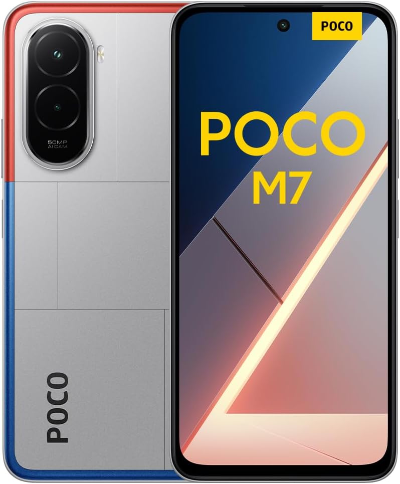 Xiaomi Poco M7, Smartphone 6+128GB, 6.9" FHD+ 144Hz Display, Snapdragon 685, 50MP AI Dual Camera, 7000mAh, Silver, Charger Not Included