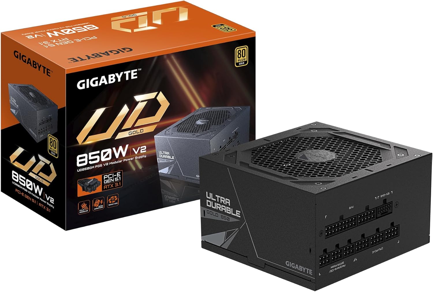 Gigabyte UD GP-UD850GM PG5 V2 850W Gold PCIe 5.1 ATX Modular PSU Power Supply - Black