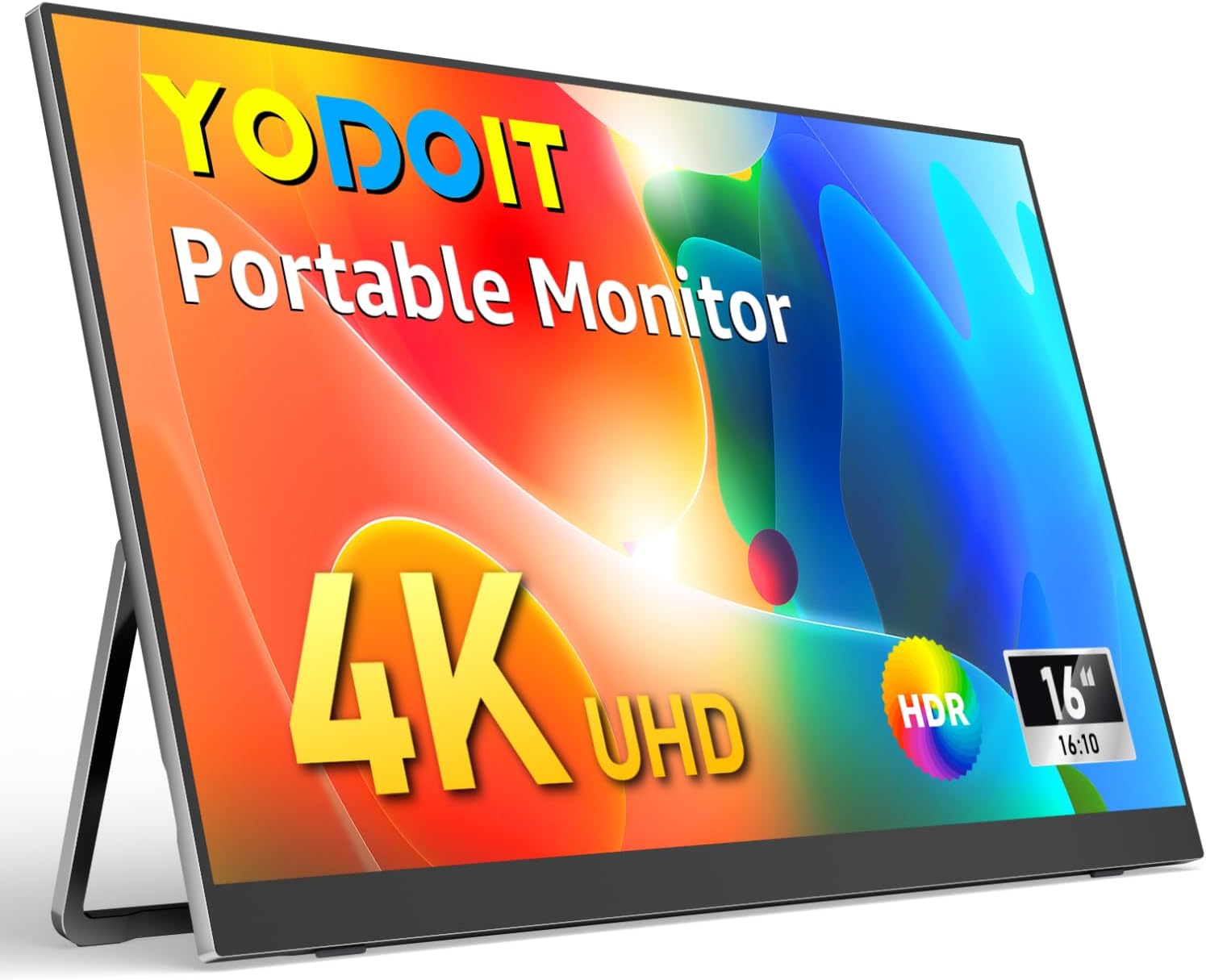Yodoit Portable Monitor 16" 4K 3840x2400 UHD Screen with Kickstand, IPS Screen with Type C, Mini HDMI, Built-in Speakers, Compatible with PC, Laptop, MacBook, PS3/4/5