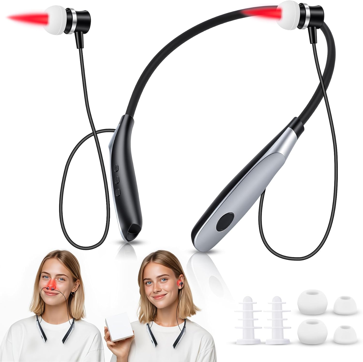 VAYALT Tinnitus Infrared Ear Plugs, 2-in-1 Red Light Therapy Device for Nose Ears, Red Light Nose with 650 nm Wavelength, Infrared Support for Relief of Tinnitus