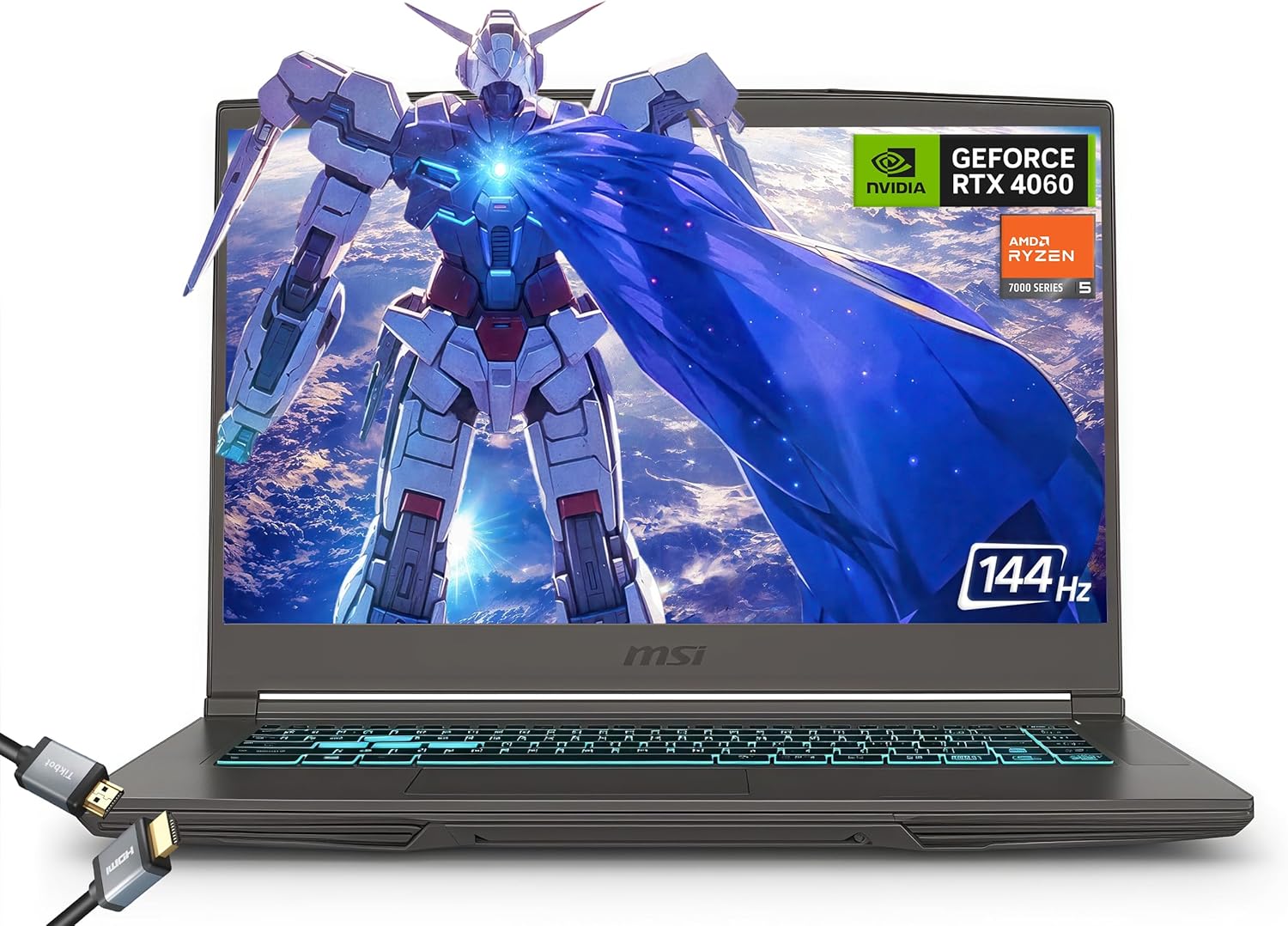 MSI Thin 15 Gaming Laptop, 15.6" FHD 144Hz, AMD Ryzen 5 7535HS, NVIDIA GeForce RTX 4060, 32GB DDR5, 2TB PCIe SSD, Wi-Fi 6E, Windows 11 Home