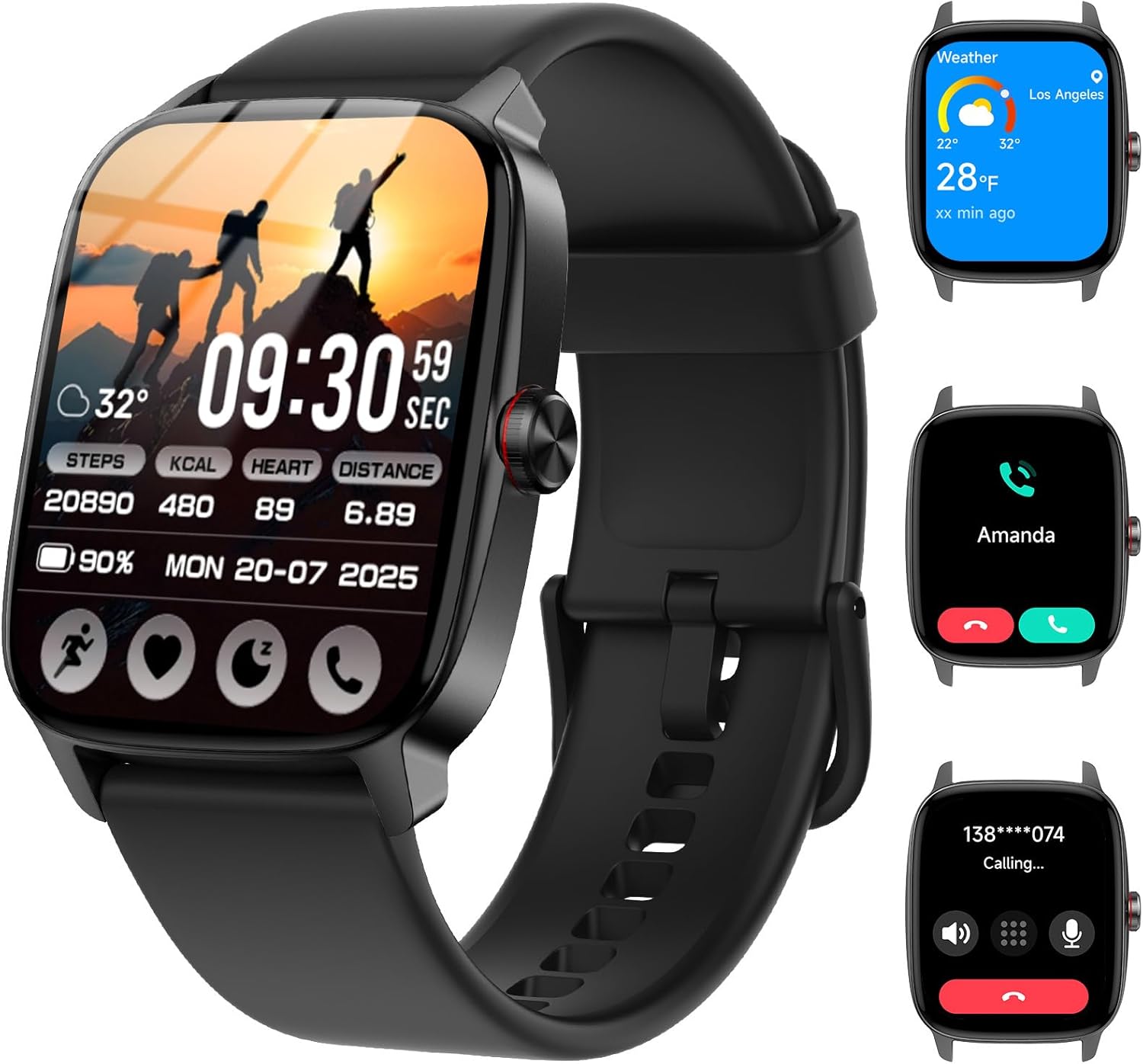 Smart Watch for Men Women with Bluetooth Call & AI Voice, 1.85" HD Fitness Tracker with Heart Rate SpO2 Sleep Monitor, 100+ Sports Modes, Mini Games, IP68 Waterproof Smartwatch for Android iOS Phones