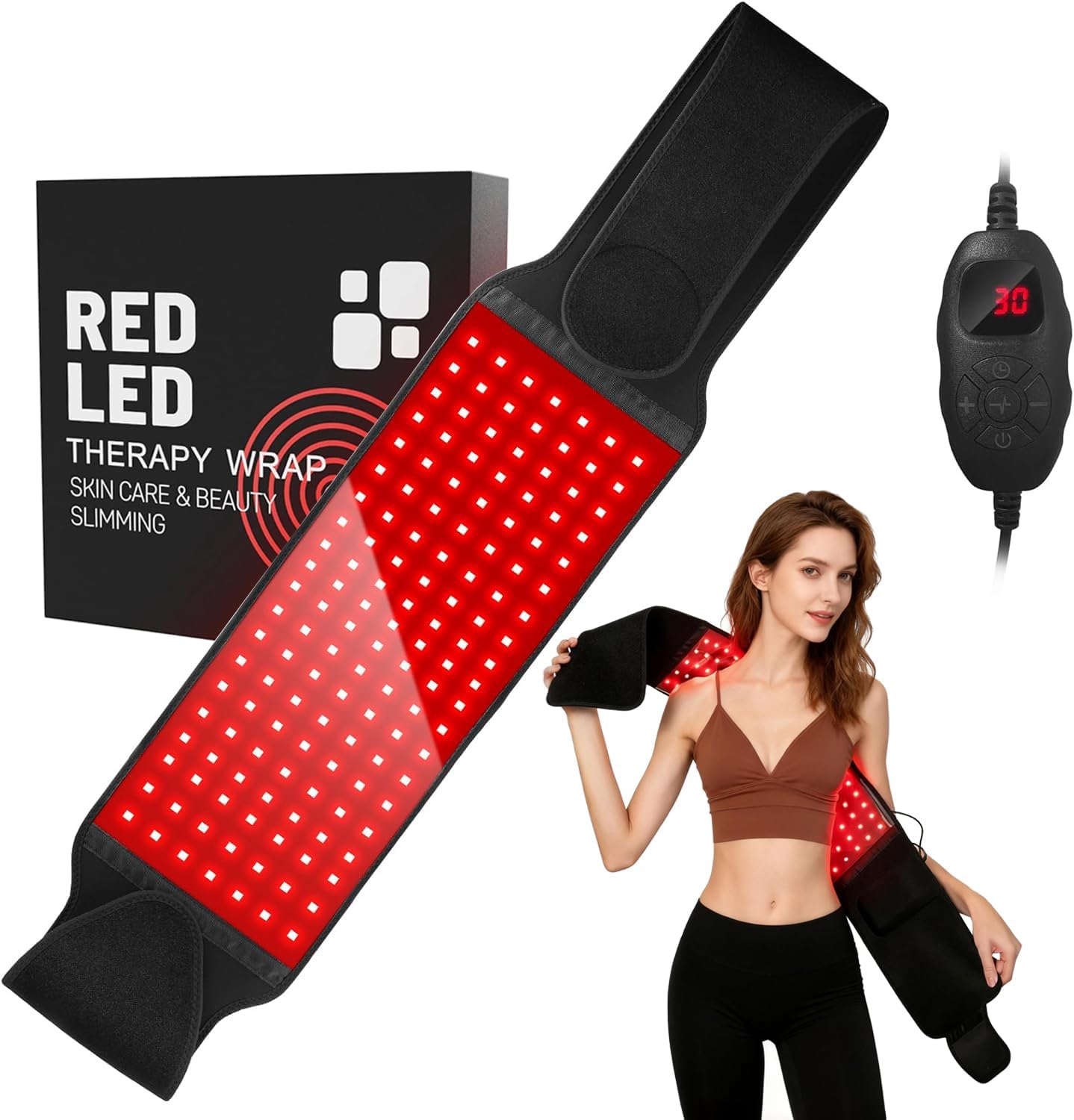 Red Light Therapy Belt for Body — 140 LEDs 660nm & 850nm, 5 Light Levels with Timer for Shoulder, Waist & Muscle