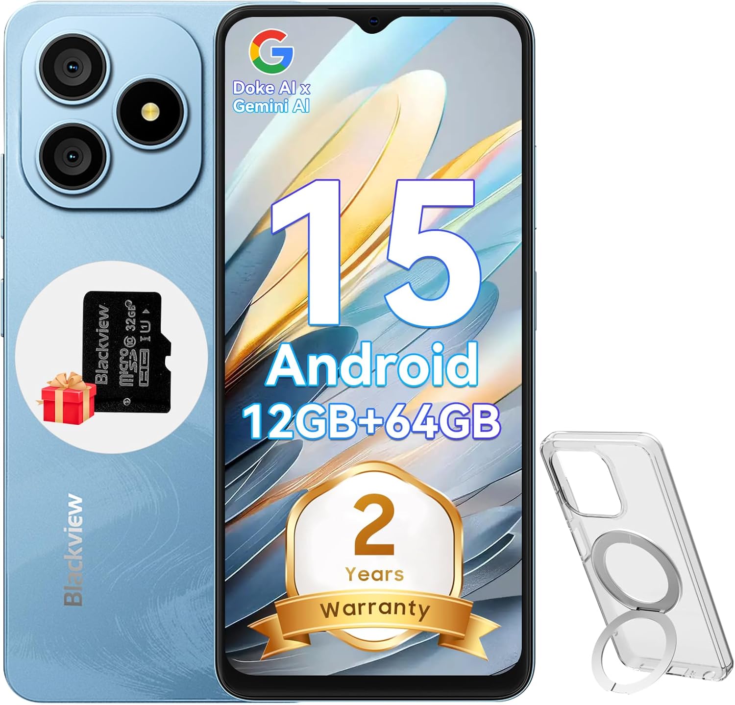 Blackview Wave 9C Mobile Phone Without Contract Cheap 12GB + 64GB/2TB TF, IP54 6.56 Inch Android 15 Smartphones Cheap 5000mAh, 13MP Simlock-Free Mobile Phones, 4G Dual SIM, OTG with 1 TF