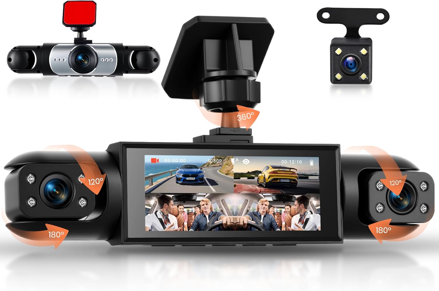 4 Channel Dash Cam Car 360 Degrees with 4 Cameras 1080P Front and Rear Left Right, 3.16 Inch 1080P Dash Camera