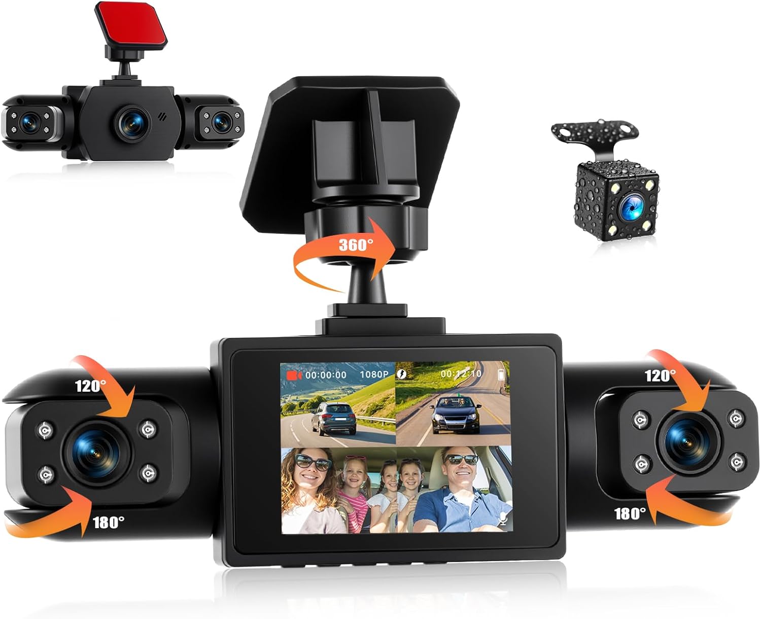 4 Channel Dash Cam Car 360°, 4 Camera 1080P Front and Rear Left Right, 2 Inch 1080P Dash Camera for Cars with IR Night Vision, Loop Video, Parking Monitoring, Parking Aid, Exposure Compensation