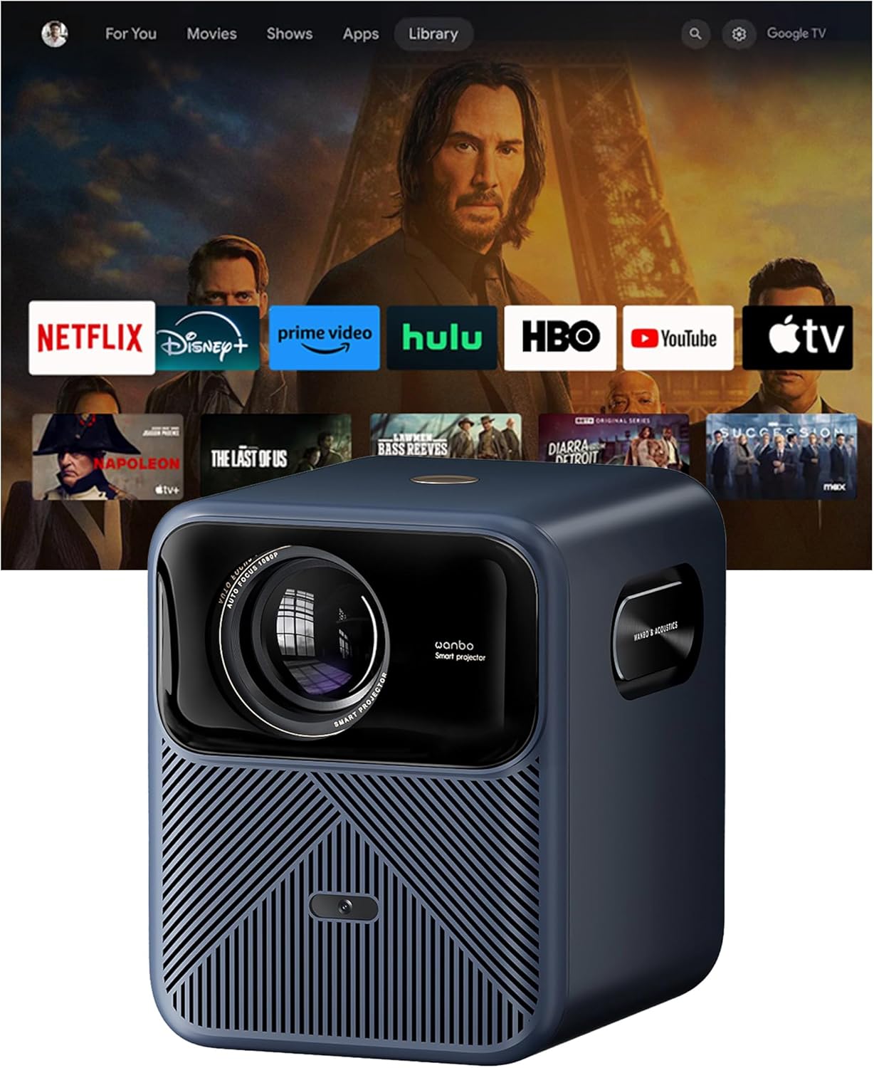 Wanbo Mozart 1 Pro 2025 Smart LED Projector, LCD Display, WiFi/Bluetooth 5.0, HDMI/USB/Audio, Dark Blue, Home Theatre, Auto Focus/Keystone, 1080P FHD, 4K Support