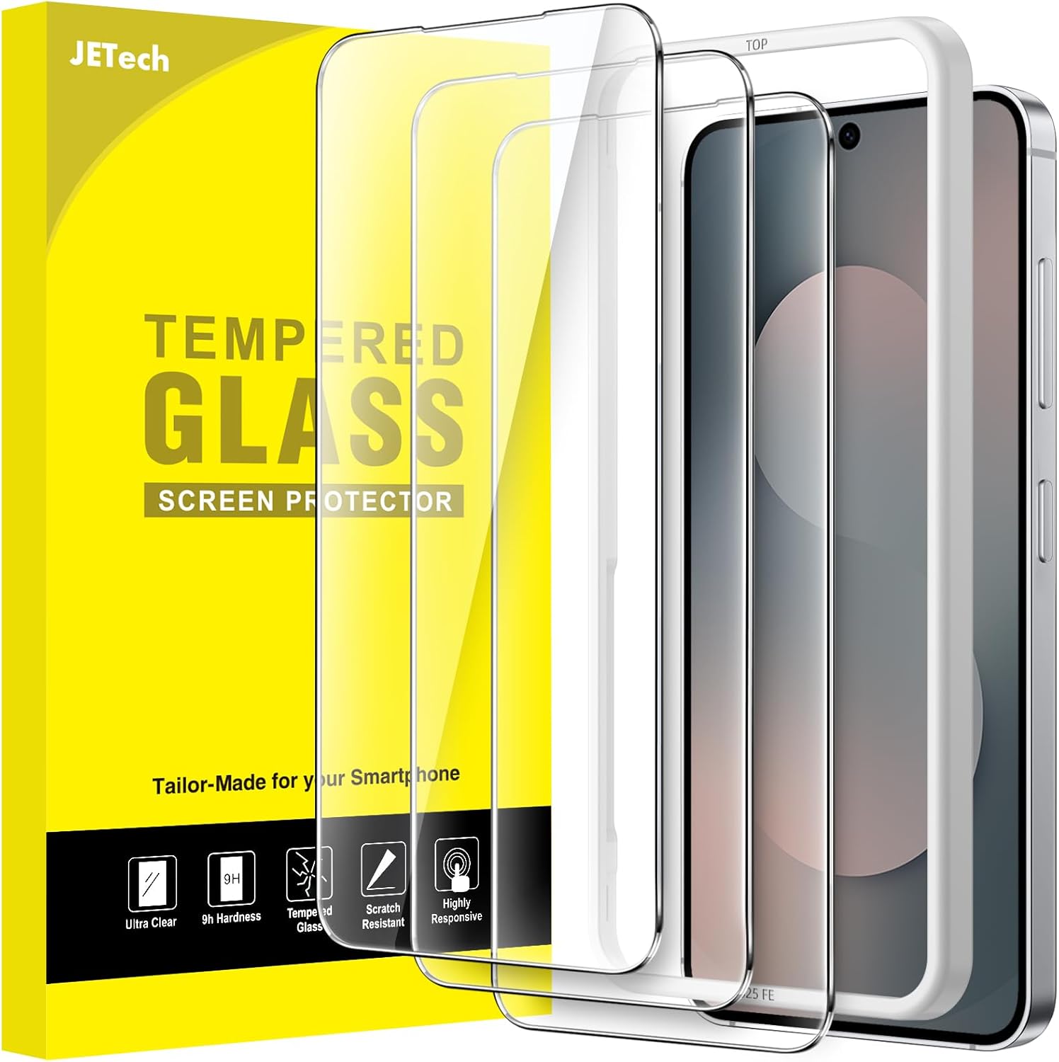 JETech Screen Protector for Samsung Galaxy S25 FE, 9H Tempered Glass Film with Easy Installation Tool, Fingerprint ID Compatible, HD Clear, 3-Pack