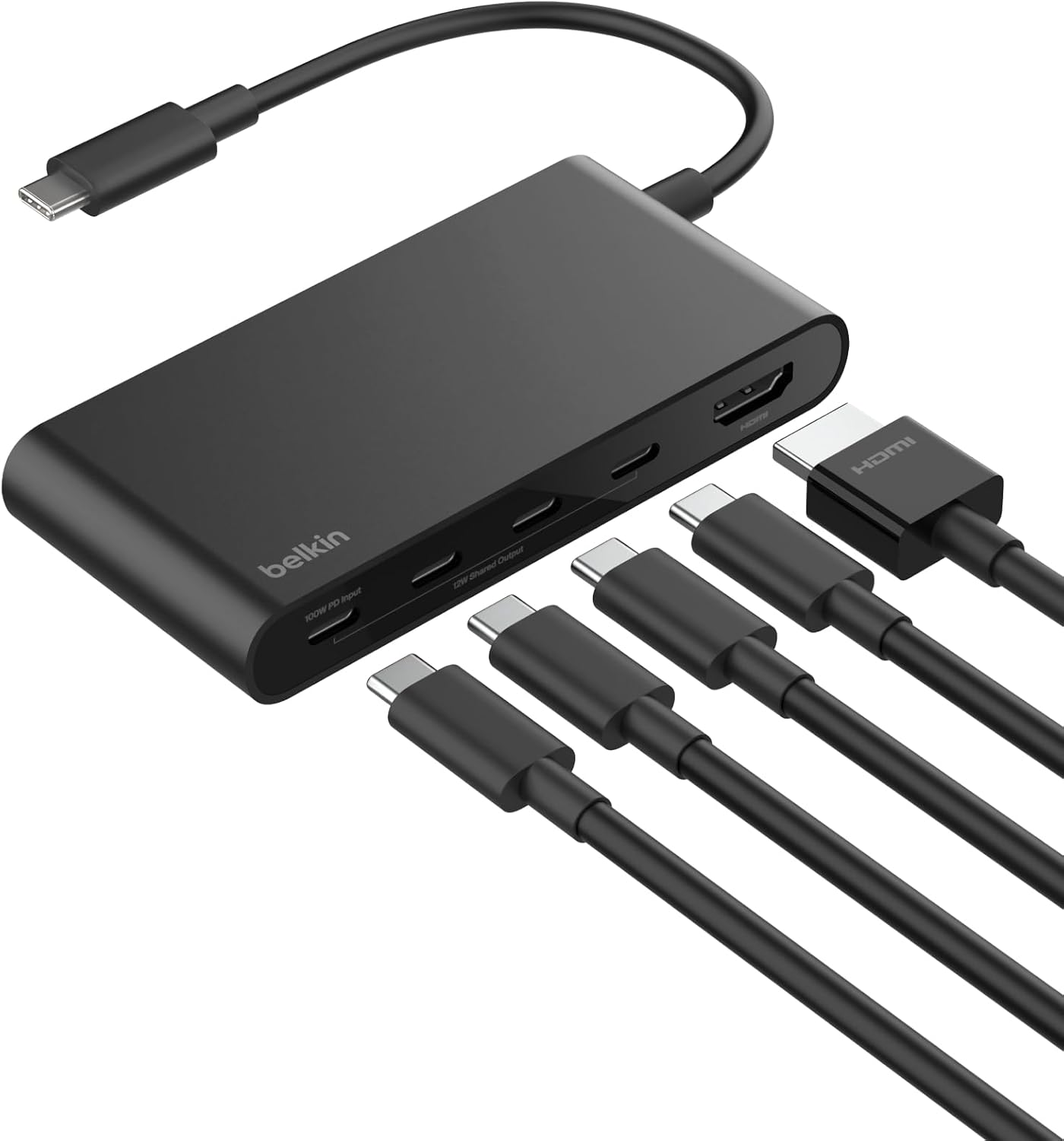 Belkin USB Hub, 5 in 1 USB C Adapter with HDMI Port, 4K 60Hz, 100W Power Delivery, Fast Data Transfer with 10 Gbps, USB-C Docking Station - Compatible with MacBook, iPad Pro, Chromebook etc.