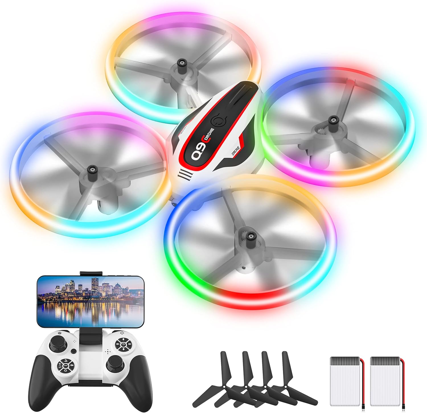 Drone with HD Camera for Children, Mini Drone with Colourful LED Lights, RC Quadcopter with Headless Mode, Trajectory, Toy Gifts for Boys Girls Beginners