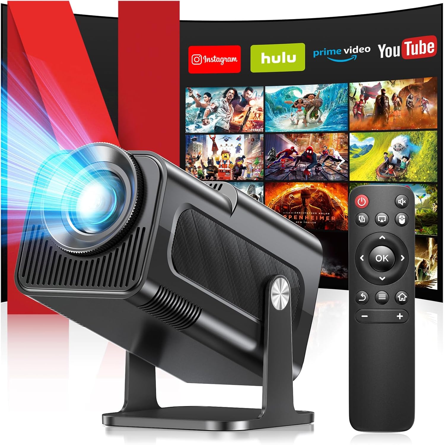 Mini Projector 4K, Full HD 1080P Mini Projector, WiFi 6 and Bluetooth 5.4 Car Vertical Keystone Correction, Projector 4K Home Cinema, 200 Inch, Portable Video Projector for Mobile Phone/TV