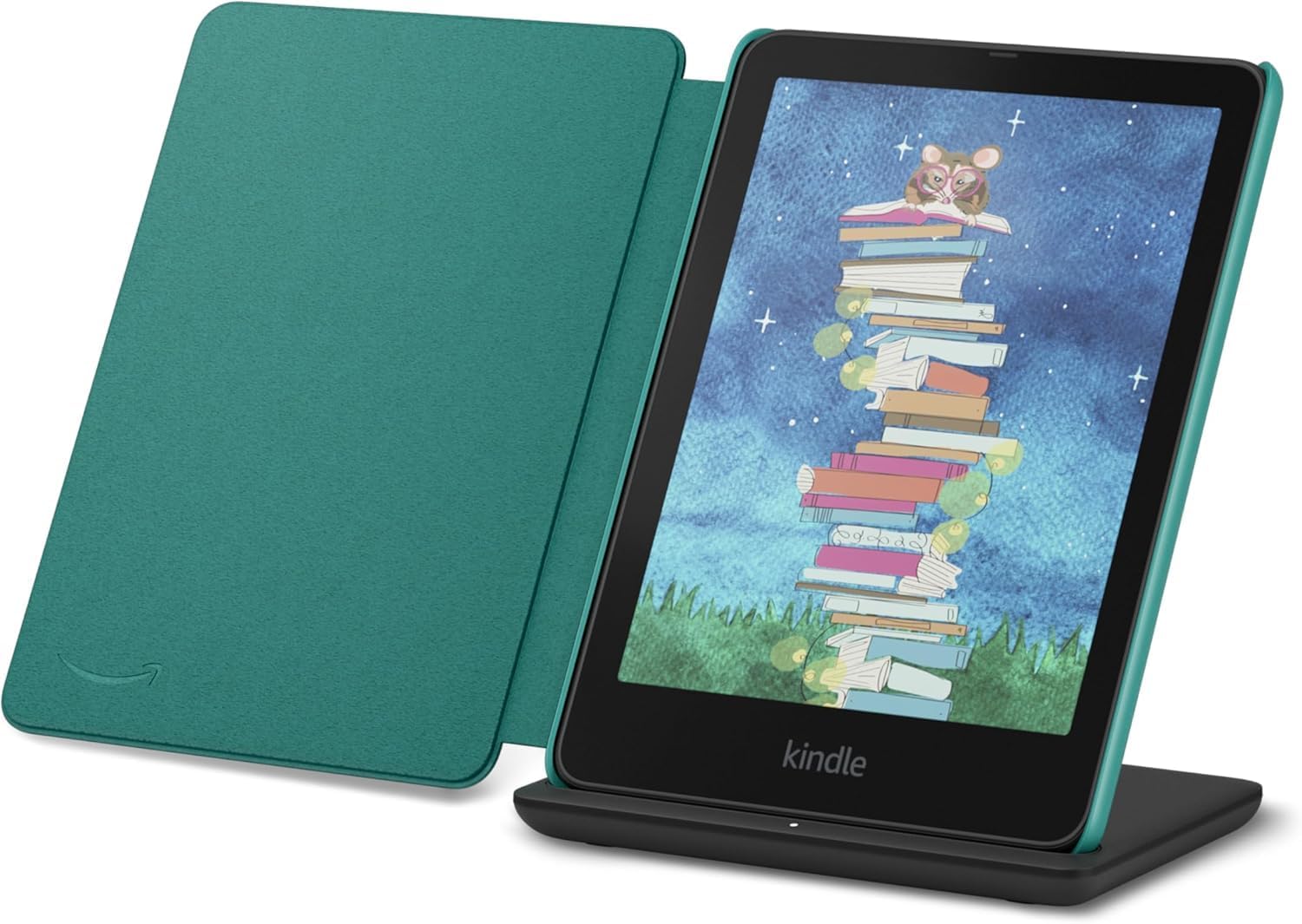 Kindle Colorsoft Essentials Bundle including Amazon Kindle Colorsoft (32 GB) - Black, Plant-Based Leather Case - Jade and Wireless Charging Dock