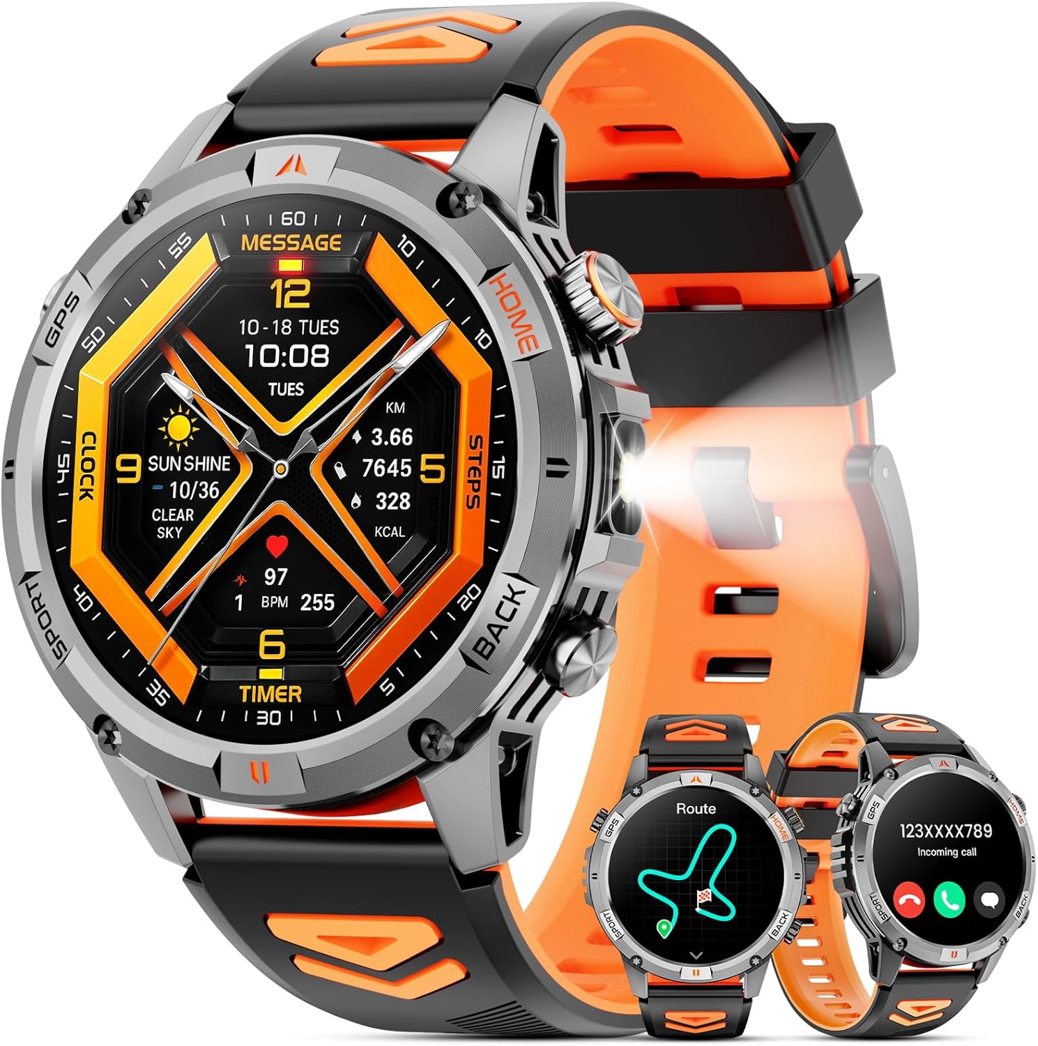 Military Smart Watch(Answer/Make Call), GPS Smartwatch for Men with LED Flashlight Compass, 1.46" HD Fitness Tracker Watch with 100+ Sport Modes, Rugged Smart Watches Compatible for iPhone (Black)