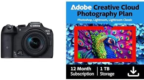 Canon EOS R7 Mirrorless Camera with RFS18-150STM Travel Lens + Adobe Creative Cloud Photography Plan 1TB Storage (1 Year Subscription)