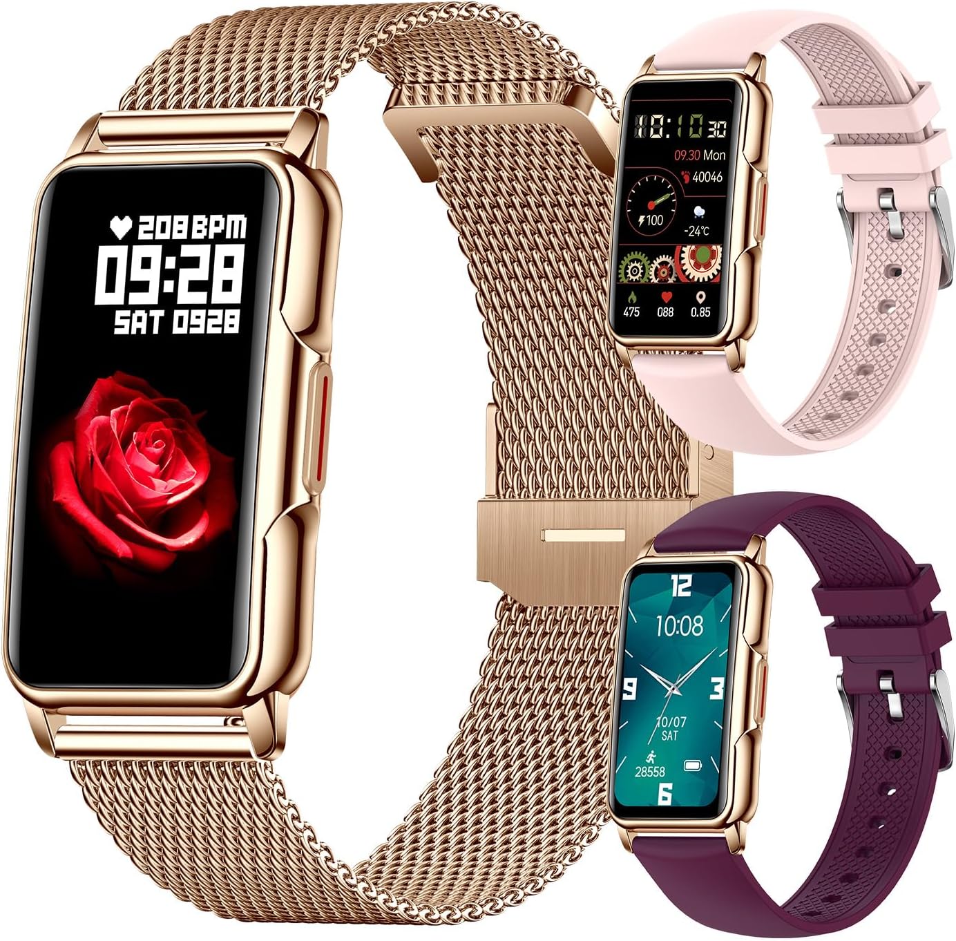 Smart Watch for Men Women,1.47 inch high-Definition Touch Screen,Fitness Tracker,IP67 Waterproof 25 Day Standby,Multiple Sports Modes, Multiple Health Data Monitoring 3Straps (Rose Gold)