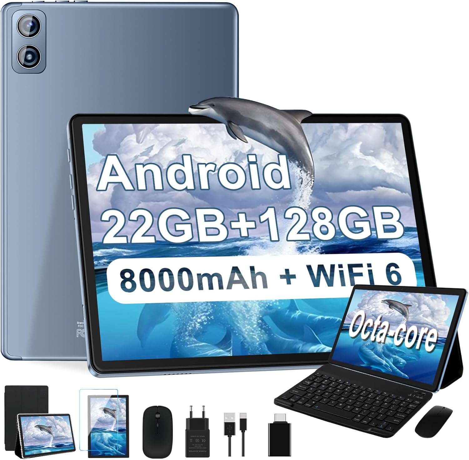 Widevine L1 Widevine L1 10 Inch Android Metal Shell Tablet with 22GB RAM and Mouse Keyboard, 128GB ROM/TF 1TB Expandable, 8000mAh, UFS 2.1 Flash, Octa-Core, WiFi 5G, BT5.0, 8MP + 5MP, Widevine