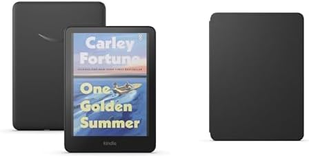 Kindle Colorsoft Essentials Bundle including Amazon Kindle Colorsoft (16 GB) - Black, Plant-Based Leather Case - Black and Power Adaptor