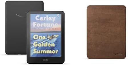 Kindle Colorsoft Essentials Bundle including Amazon Kindle Colorsoft (16 GB) - Black, Premium Leather Case - Walnut and Power Adaptor