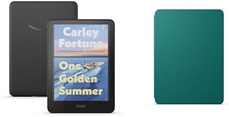 Kindle Colorsoft Essentials Bundle including Amazon Kindle Colorsoft (16 GB) - Black, Plant-Based Leather Case - Jade and Power Adaptor