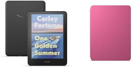 Kindle Colorsoft Essentials Bundle including Amazon Kindle Colorsoft (16 GB) - Black, Plant-Based Leather Case - Raspberry and Power Adaptor