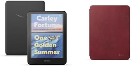 Kindle Colorsoft Essentials Bundle including Amazon Kindle Colorsoft (16 GB) - Black, Premium Leather Case - Ruby and Power Adaptor
