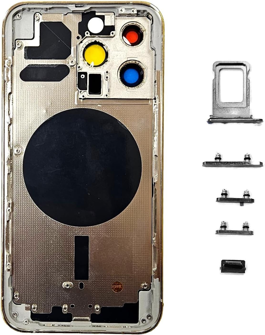 Glass Back Cover Compatible with iPhone 13 Pro Back Cover + Frame + Side Buttons + Battery Sticker (White)