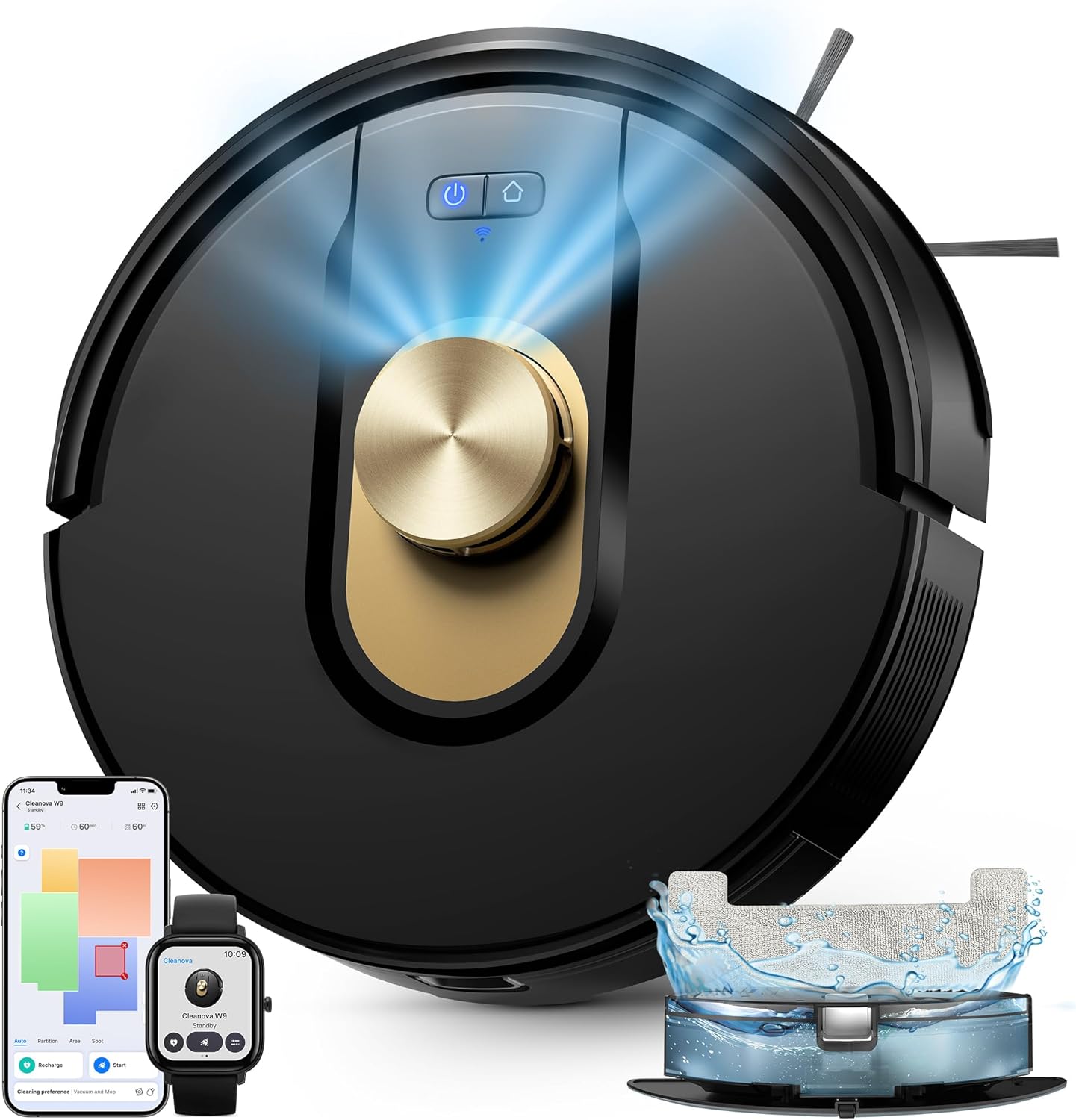 Vexilar Cleanova W9 Robot Vacuum Cleaner, 8000Pa/150 Min Robot Vacuum Cleaner, LiDAR Navigation with Mapping, Virtual Areas, Alexa/APP, Ideal for Floors, Carpet Pet Hair