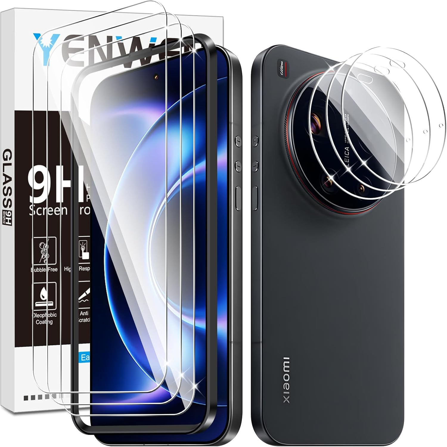 Tempered Glass Screen Protector for Xiaomi 17 Ultra 5G, Pack of 3 Screen Protectors with 3 Mi Camera Protection, 9H Hardness Protective Glass Mobile Phone Film, HD Clear Tempered Glass