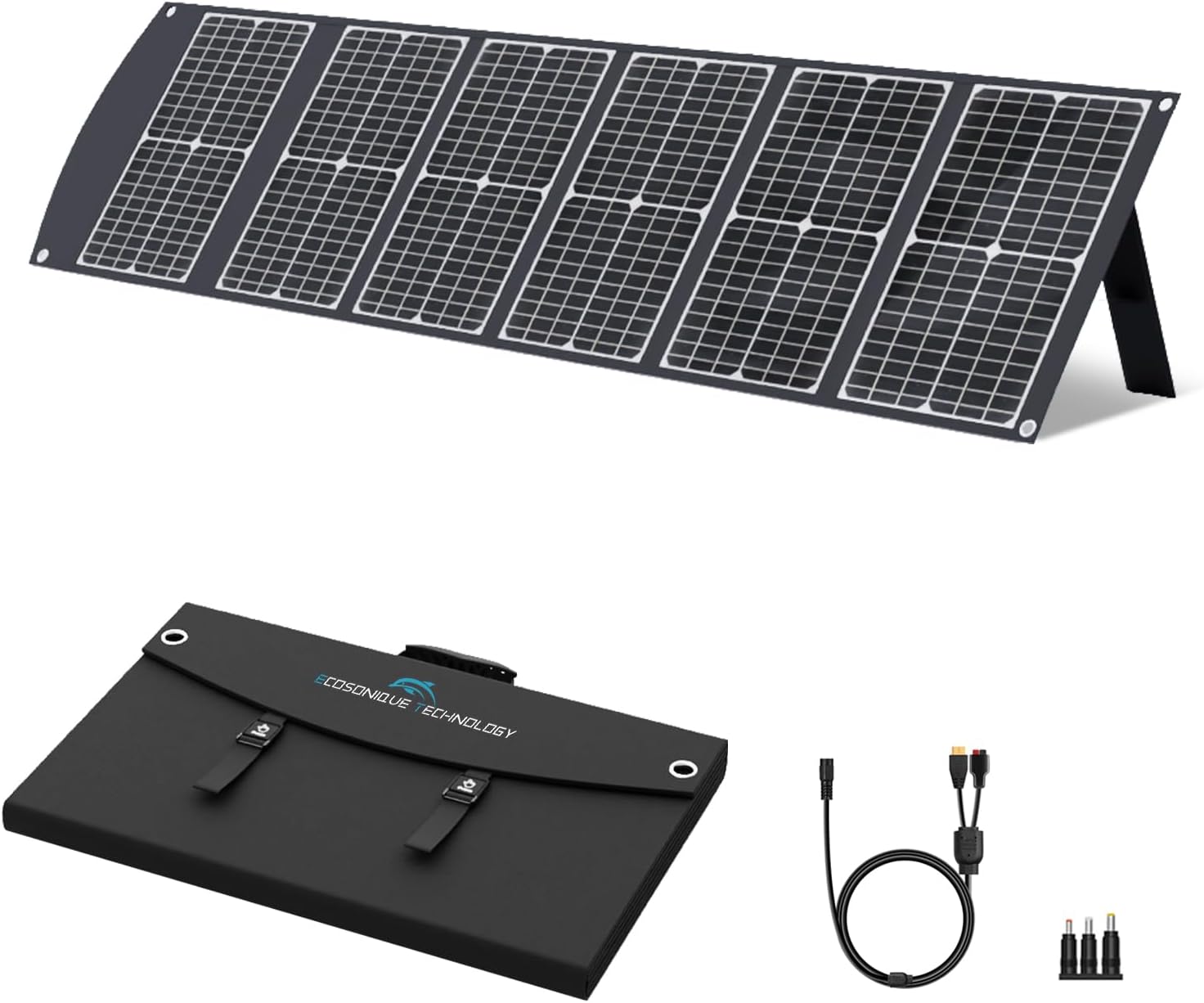 Ecosonique 100W Foldable Solar Panel, 23.5% Efficiency & 45W PD Quick Charge, Monocrystalline Solar Panel with USB-C PD3.0 USB-A QC3.0 20V DC Output, Adjustable Stand for Power Stations & Outdoor Use