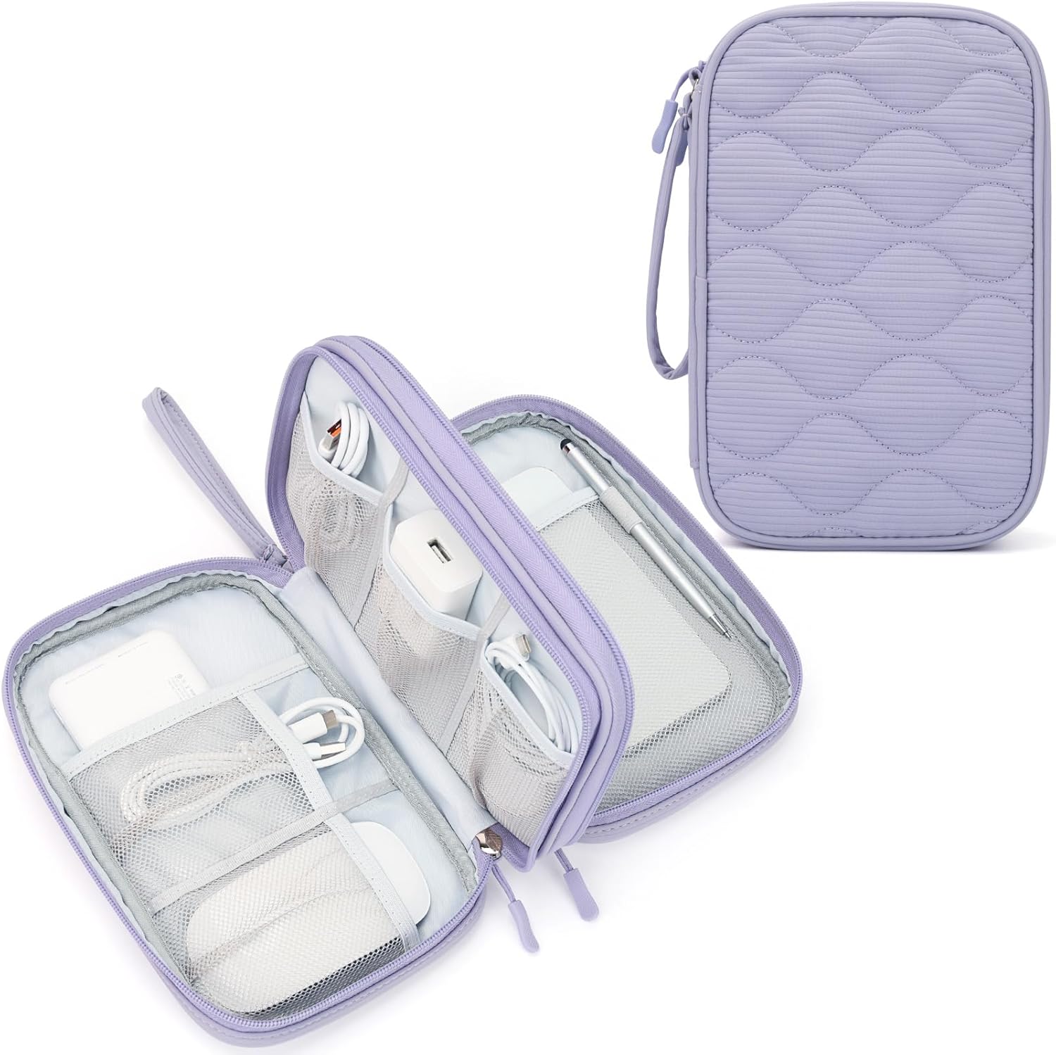 Skycase Cable Bag - Cable Organiser Bag Small for Electronic Accessories USB Power Bank Charging Cable, Hard Drive SD Card for Charger, Cable, Phone, Flash Drive, Accessories (Pale Purple)