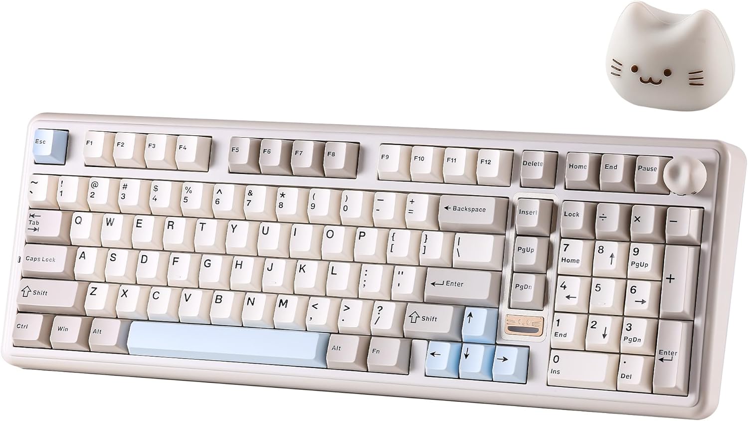 YUNZII B98 PRO QMK/VIA Wireless Mechanical Gaming Keyboard, 96% Layout with Keypad and Cat Knob, BT5.0/2.4G/USB-C, Gasket Mount, Hot-Swap Switch, RGB for Win/Mac (Beige, Milk V2 Switch)