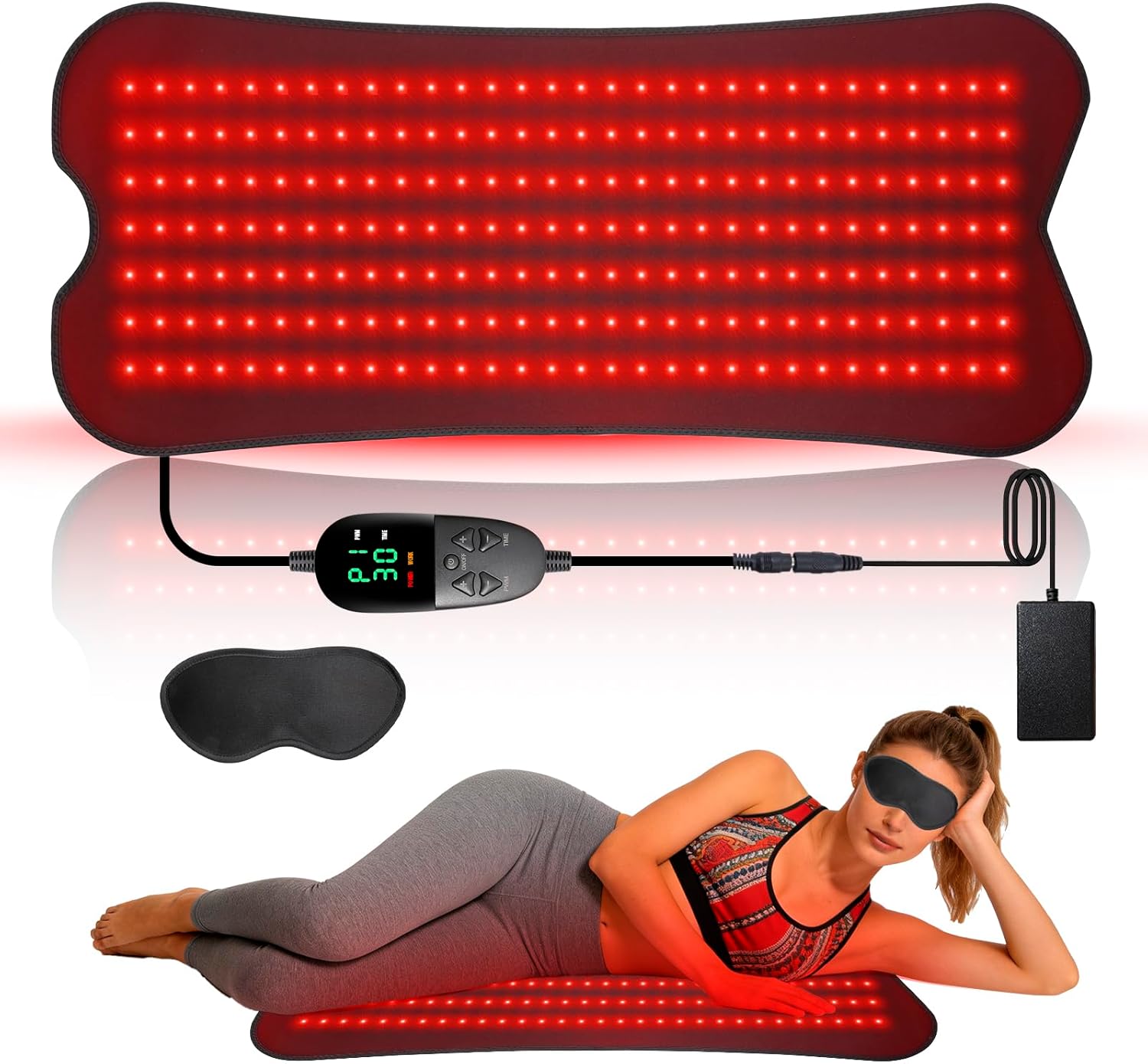 Red Light Therapy Mat for Body — 80x35cm Large Mat, 210 LEDs 660nm & 850nm, 5 Brightness Levels & 9 Timer Settings