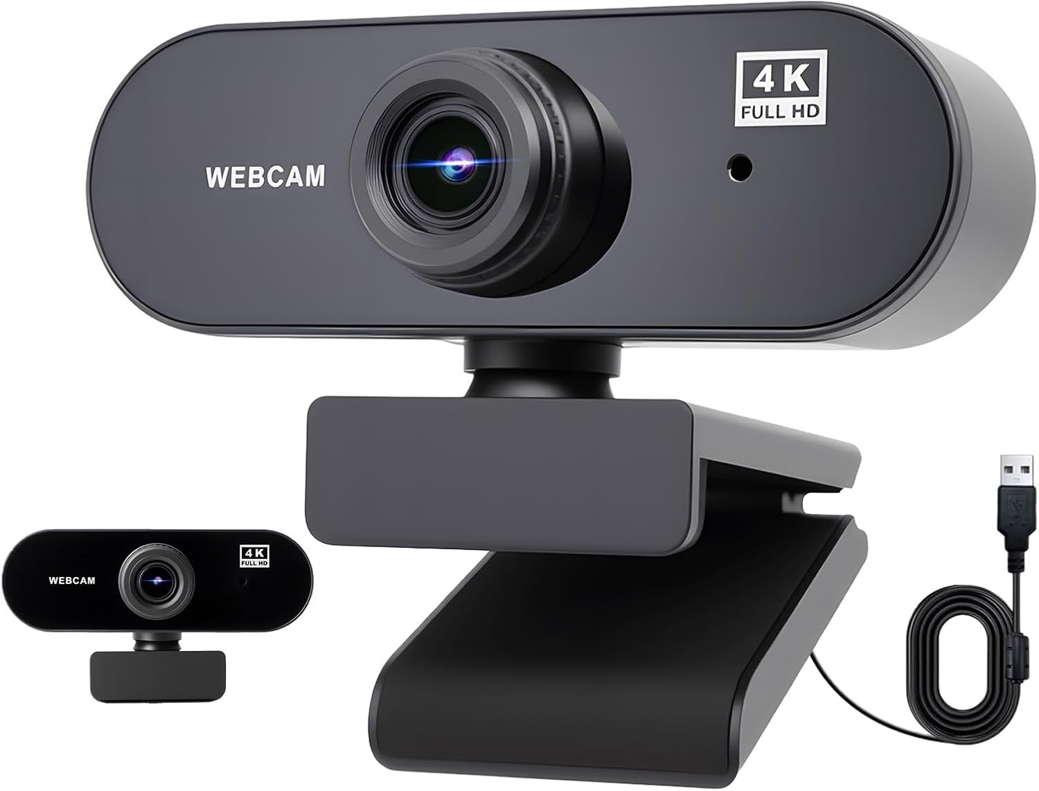 Webcam 4K, Webcam Full HD 30fps, 80° Wide Angle with Microphone with Noise Reduction, Exposure Compensation, Plug & Play, USB Webcam for Windows/Linux/Zoom/Live Streaming/Video Calls
