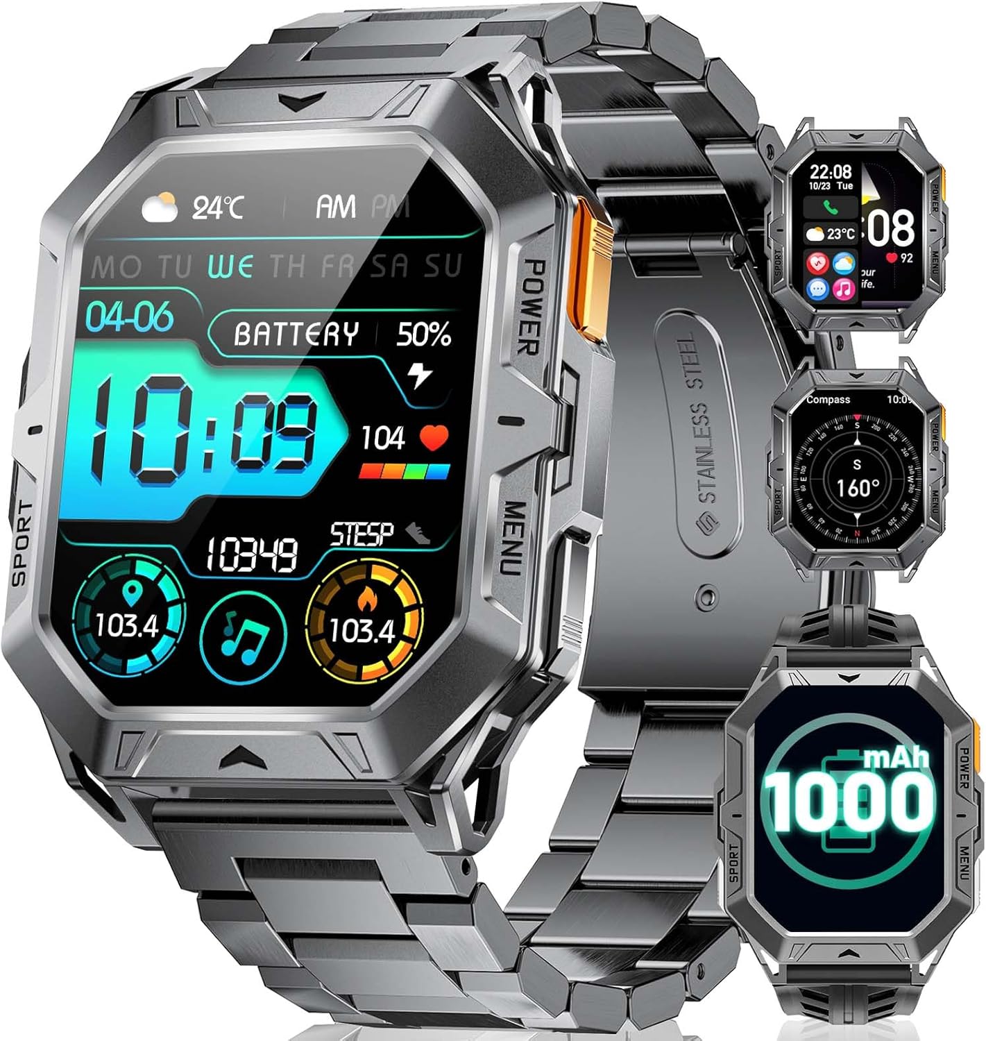 TX1 Military Smart Watch for Men, 2.13'' AMOLED Smartwatch, 50 Days Long Battery, 100+ Sport Mode/IP68 Waterproof Fitness Tracker Watches, Running Smartwatches for Android iOS Compatible