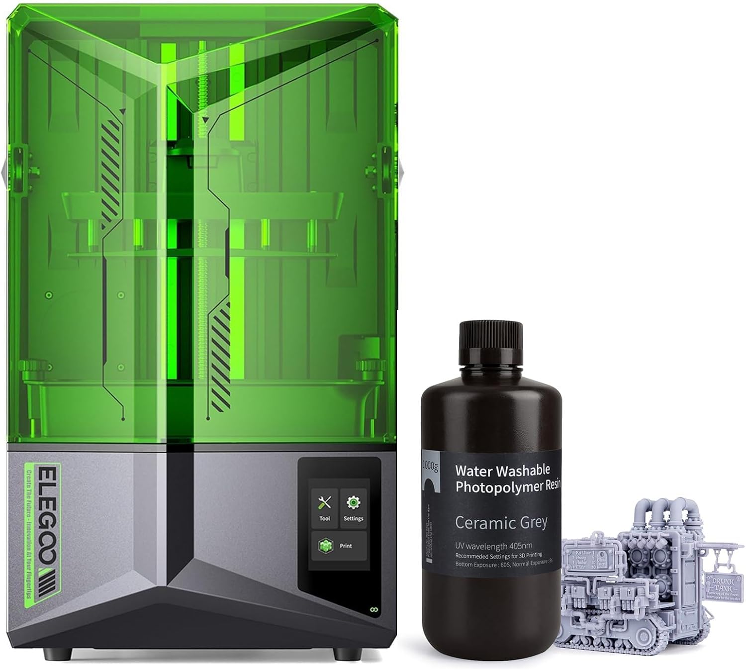 ELEGOO Saturn 4 12K Resin 3D Printer and Water Washable 3D Printer Resin Ceramic Grey 1000g